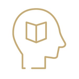 Icon of a book inside a person's head