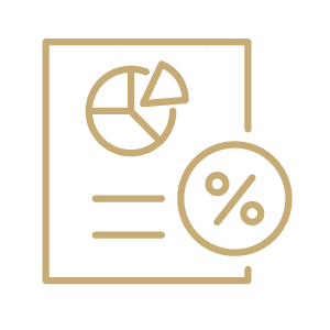 Icon of a document with a pie chart and percentage sign