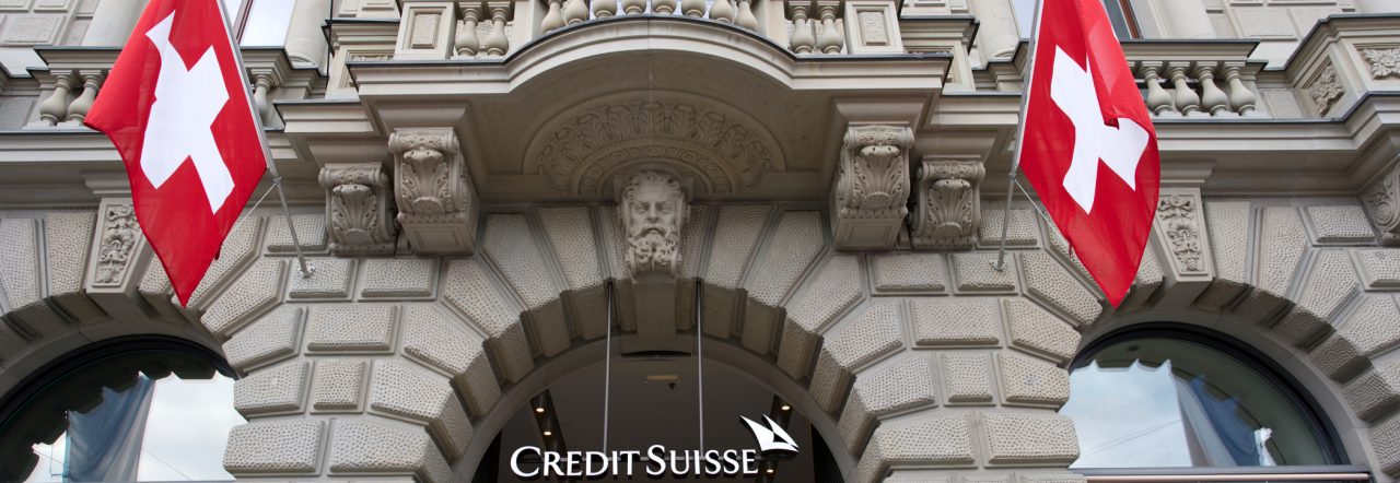Entrance of Swiss bank Credit Suisse building