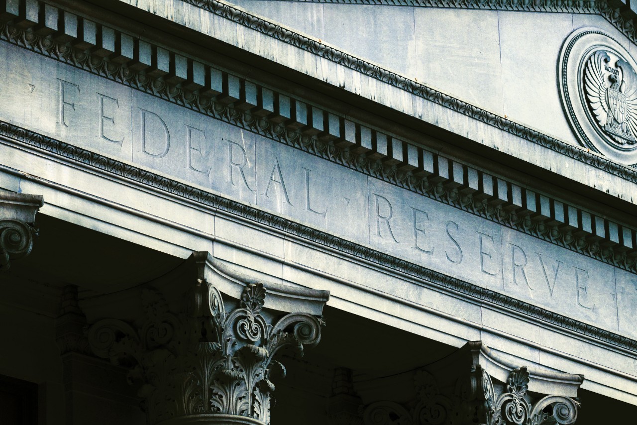 Close-up of a Federal Reserve façade.