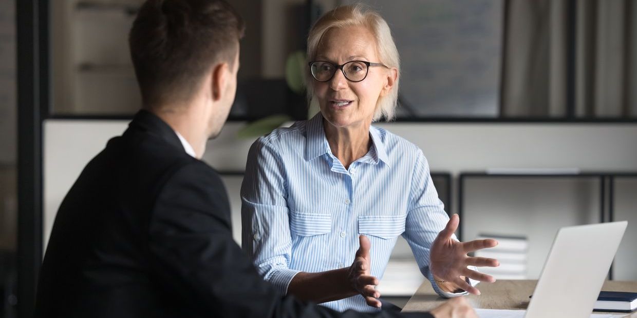 Senior financial professional meets with the successor of her practice